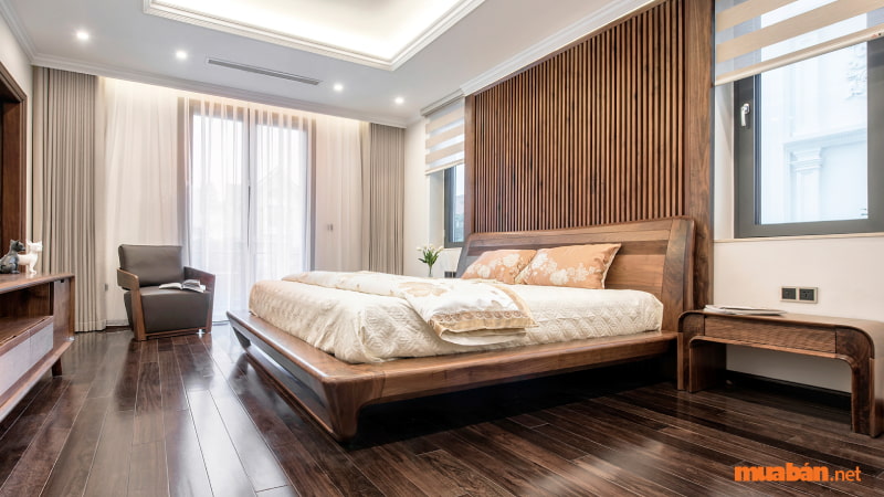 Nội thất gỗ tự nhiên phòng ngủ hiện đại kết hợp với nét xưa