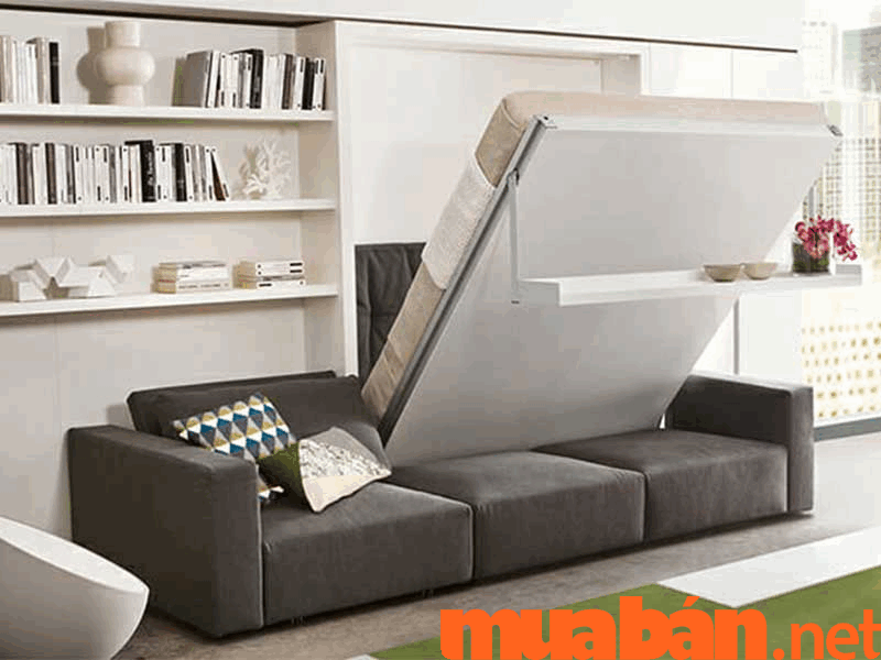 Với việc có thể gấp gọn để trở thành ghế sofa, mẫu giường này rất thích hợp sử dụng trong căn hộ studio hoặc officetel