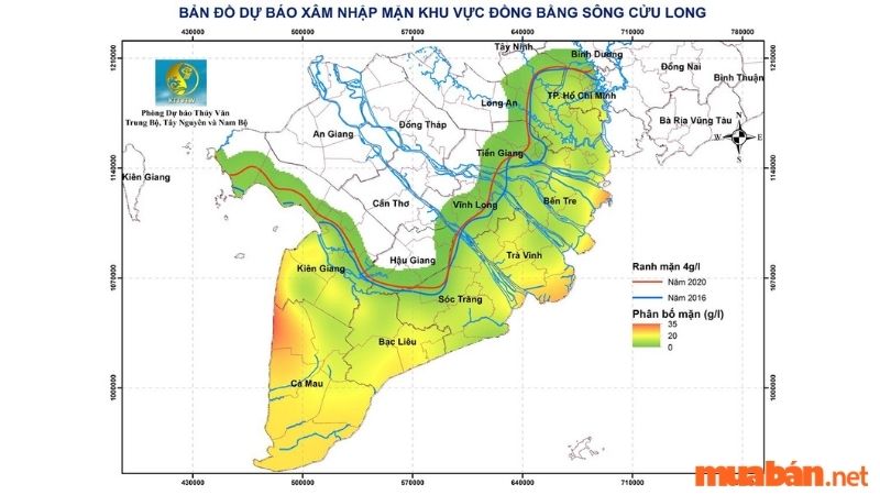 Bản đồ các vùng đất và độ ngập mặn ở đồng bằng sông Cửu Long