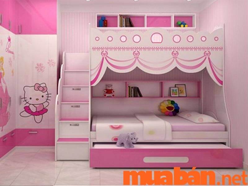 Phòng ngủ màu hồng với nội thất tiện nghi hiện đại