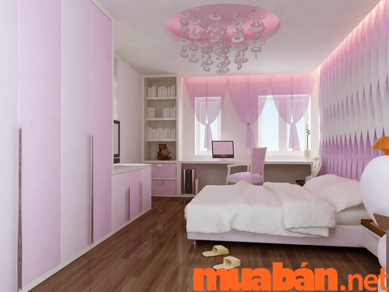 Thiết kế nội thất phòng bé gái màu hồng pastel phong cách tân cổ điển
