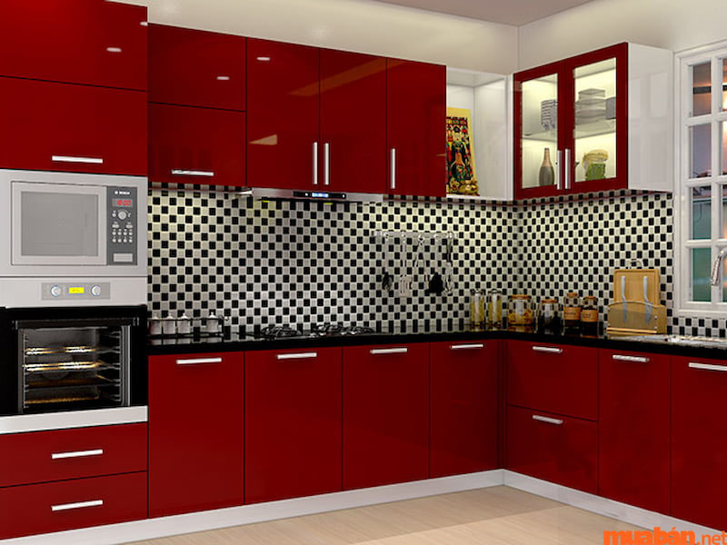 tủ bếp âm tường gom màu nóng