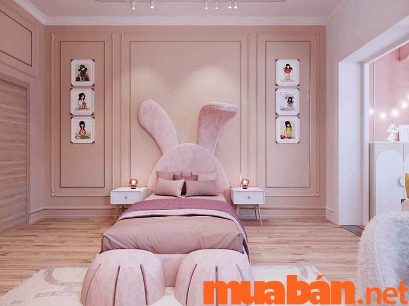 Thiết kế nội thất phòng ngủ màu hồng phấn