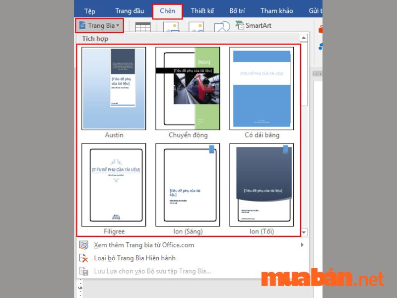 Tạo trang bìa đẹp trong Word 2016
