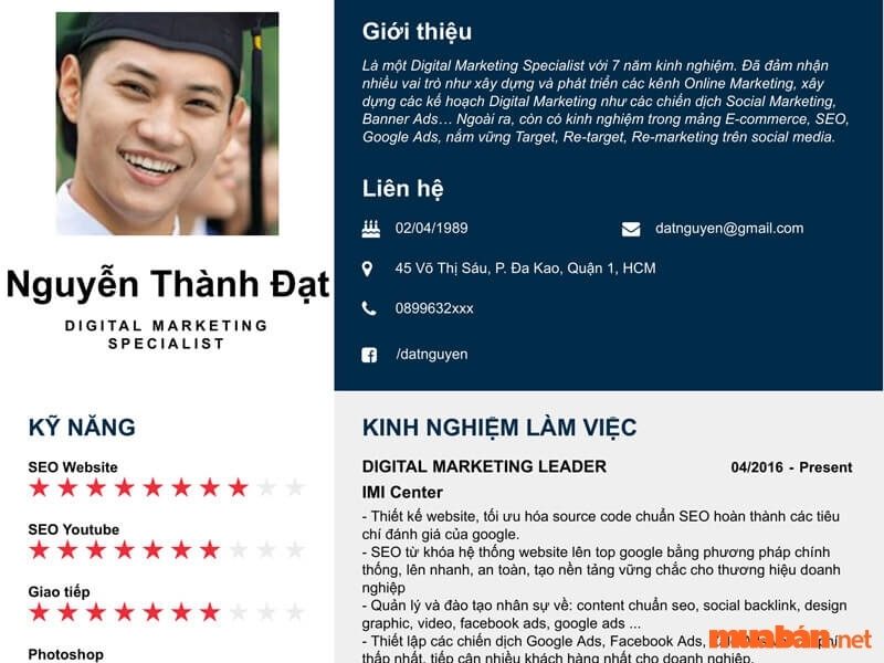 CV ngành Marketing tiếng Việt