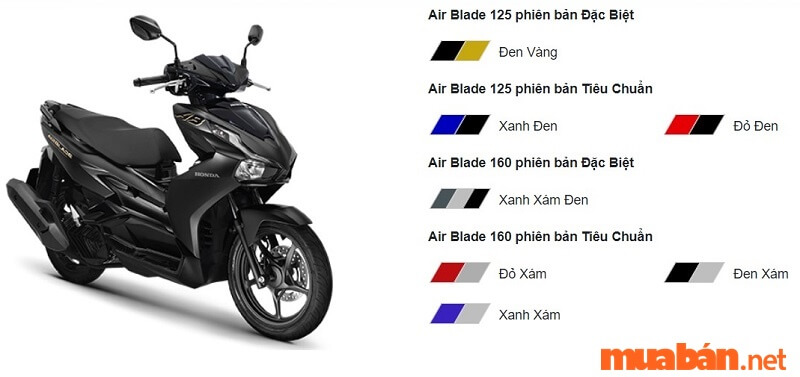 Các màu sắc của Honda Air Blade 2022 160cc và 125cc