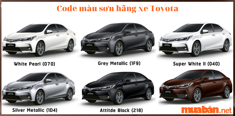 Code màu sơn hãng xe Toyota