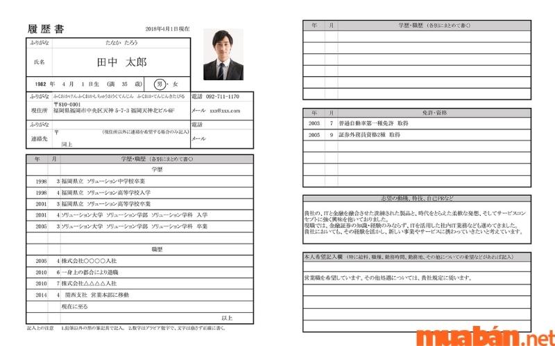 CV xin việc tiếng Nhật