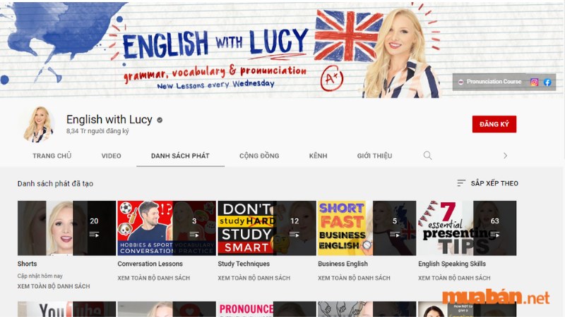 Kênh Youtube học tiếng Anh English with Lucy được xây dựng bởi cô Lucy - một Youtuber người Anh, giọng chuẩn Anh; phù hợp với những người muốn luyện phát âm theo hướng Anh - Anh với một thư viện khổng lồ bao gồm các bài giảng, chia sẽ, trò chuyện hoàn toàn miễn phí.