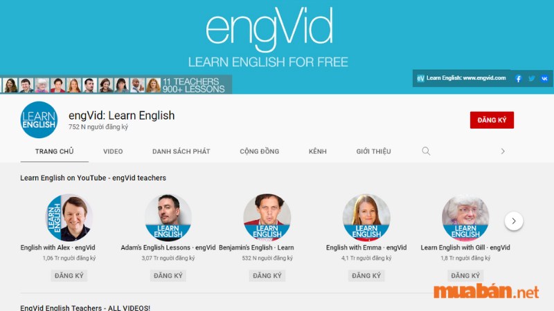 EngVid là kênh Youtube học tiếng Anh tổng hợp của 11 giảng viên với gần 900 chủ đề tiếng Anh để bạn có thể thoải mái lựa chọn.
