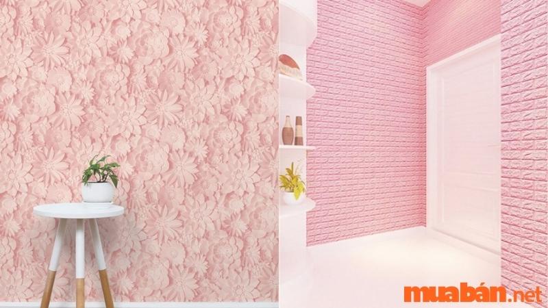 Giáy dán tường trang trí phòng trọ màu hồng