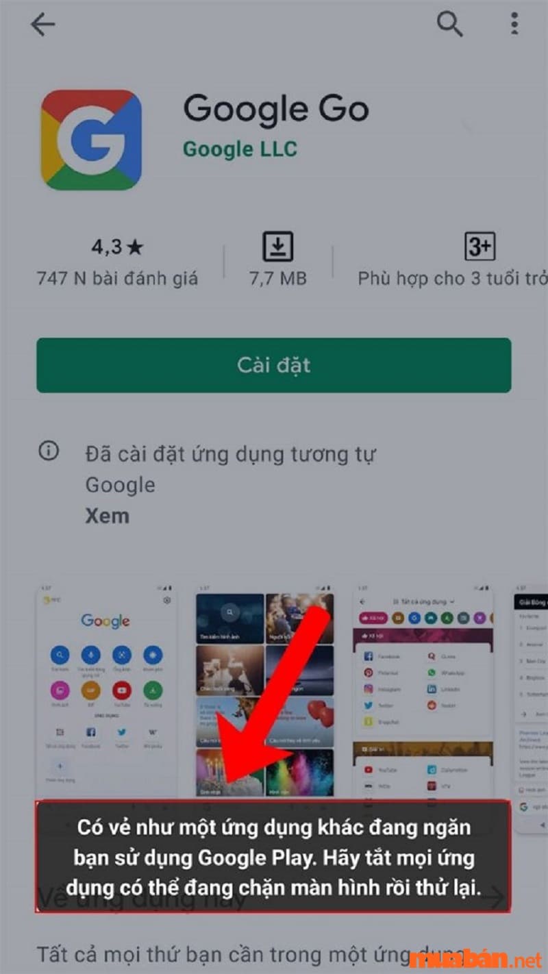 Hiển thị lỗi ứng dụng ngăn sử dụng Google Play