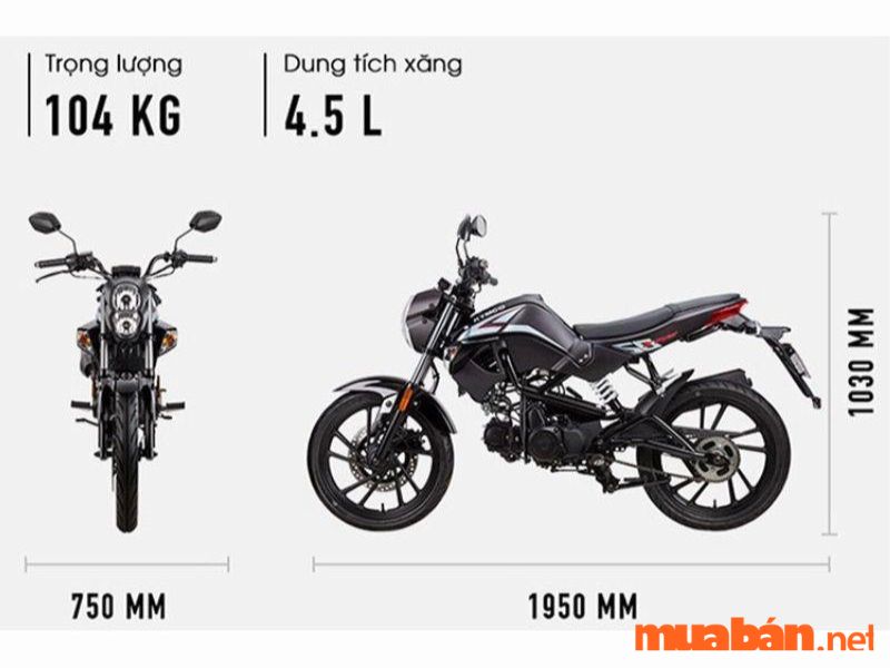 Chiều cao và trọng lượng xe moto Kymco K-Pipe 50 