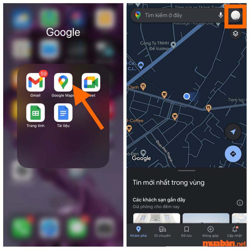 Mở ứng dụng Google Maps trên điện thoại, vào phần Profile