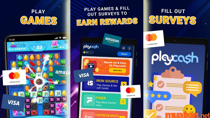 choi-game-kiem-tien-5 Bằng cách chơi game kiếm tiền Playcash và điền khảo sát là bạn đã có cơ hội nhận được tiền về ví điện tử hoặc đổi sang thẻ quà tặng trên Amazon