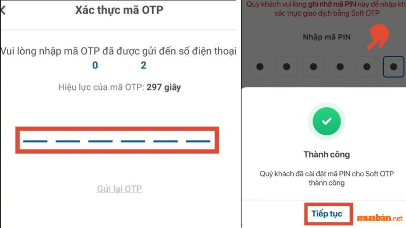 Nhập mã pin và nhấn tiếp tục để hoàn thành cách đăng kí ví VNPAY online