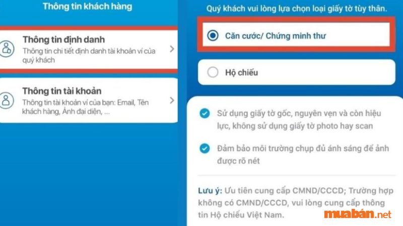 Có thể tùy chọn căn cước/CMND