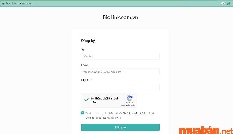 Đăng ký tài khoản trên Bio Link trước để đăng nhập và tạo link