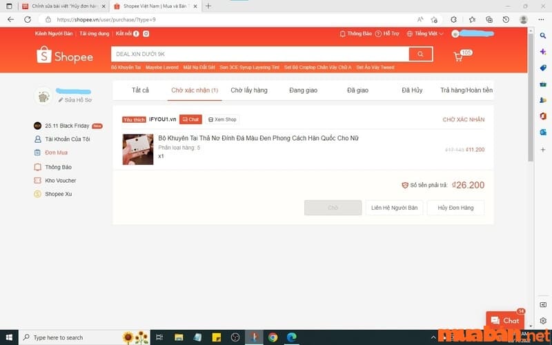 hủy đơn hàng đã thanh toán trên Shopee