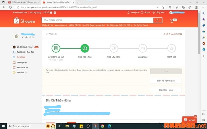 hủy đơn hàng đã thanh toán trên Shopee
