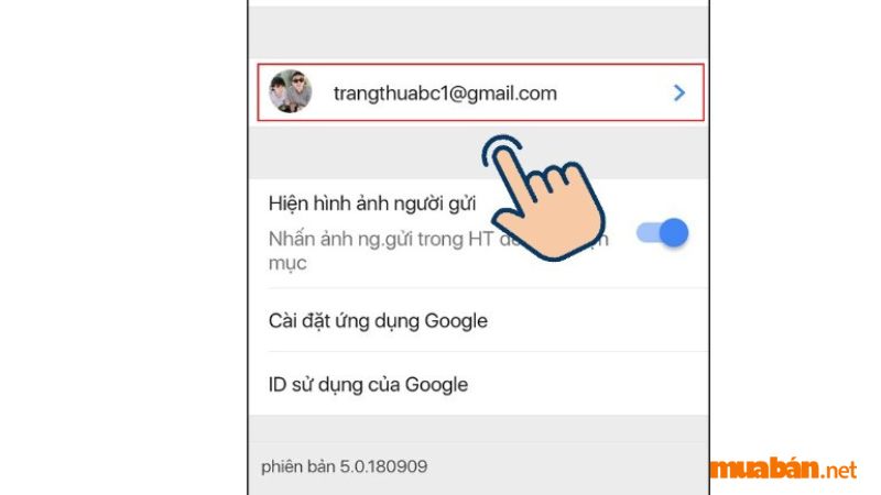 Bấm vào tài khoản gmail của bạn