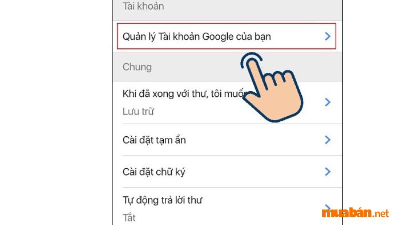 Chọn Quản lý tài khoản google 