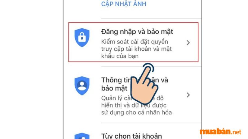 Bấm chọn đăng nhập và bảo mật