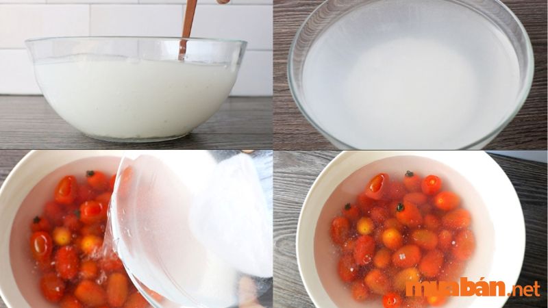 Cần pha loãng hỗn hợp nước vôi và sử dụng phần nước vôi trong ngâm cà chua vào
