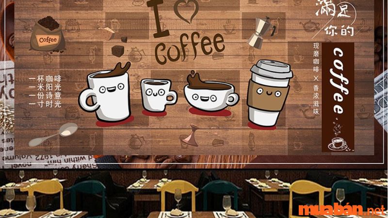 Trang trí cafe cóc bằng các hình dán trên tường