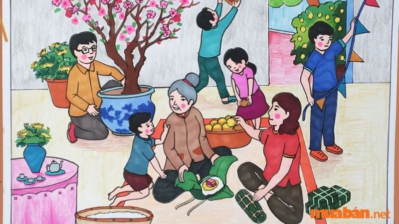 15 cách vẽ tranh đề tài ngày Tết và mùa xuân đơn giản nhất  Pinky Shop