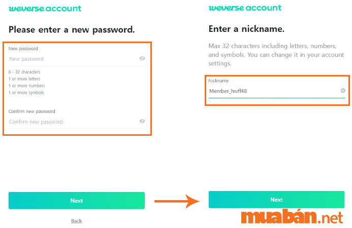Tạo mật khẩu và nickname cho tài khoản của bạn