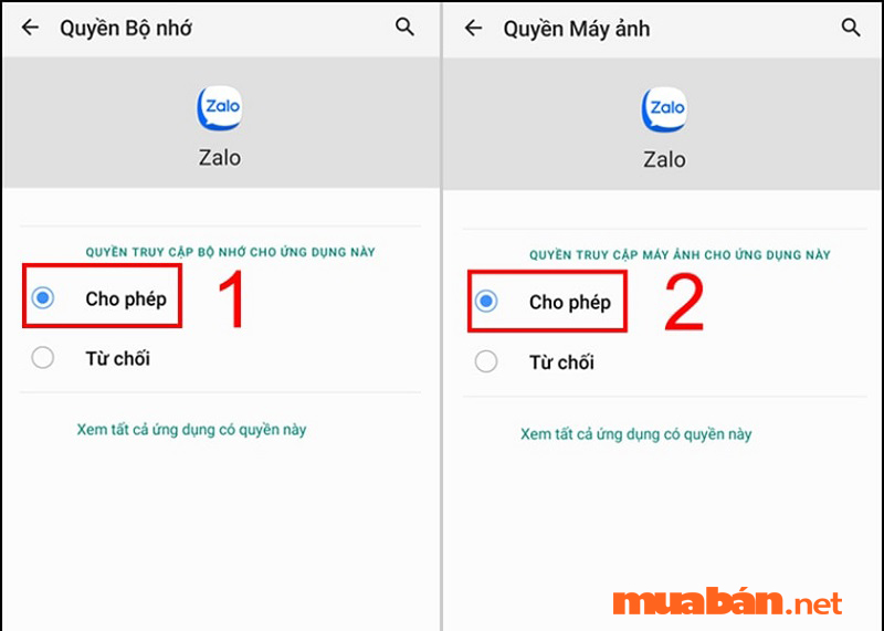 Cấp quyền nếu zalo không truy cập được ảnh android