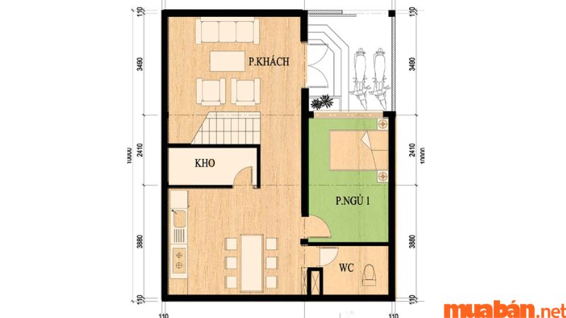 Bảng vẽ thiết kế khu vực tầng 1 cho nhà diện tích 90m2