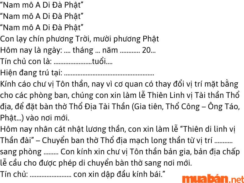 Văn khấn chuyển bàn thờ