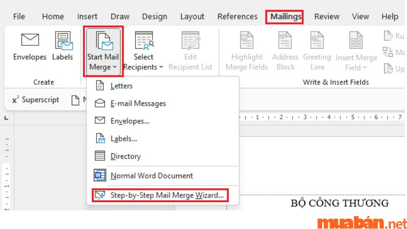 Sử dụng Mail merge trong Word bước 2