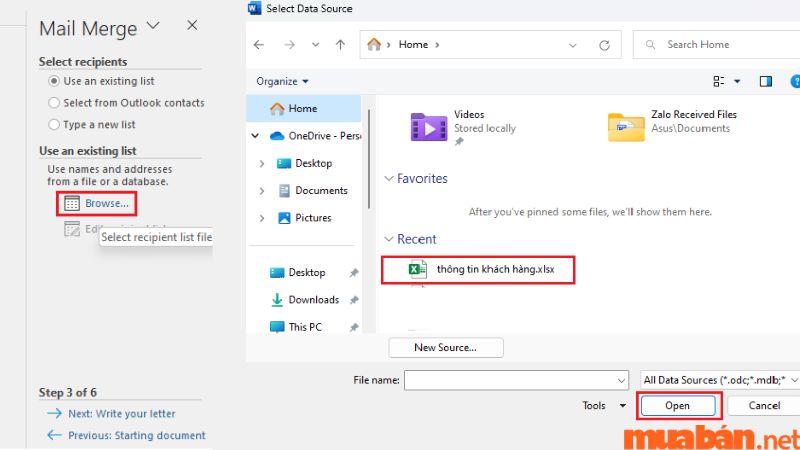 Sử dụng Mail merge trong Word bước 4
