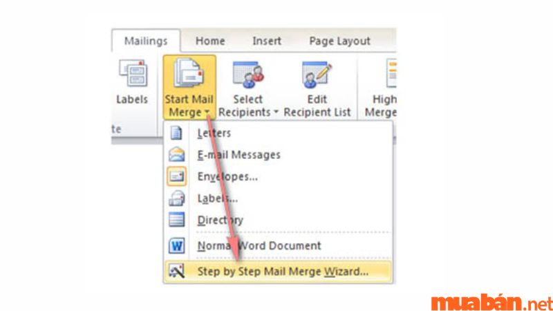 Bước 1 cách trộn thư bằng Mail Merge Wizard