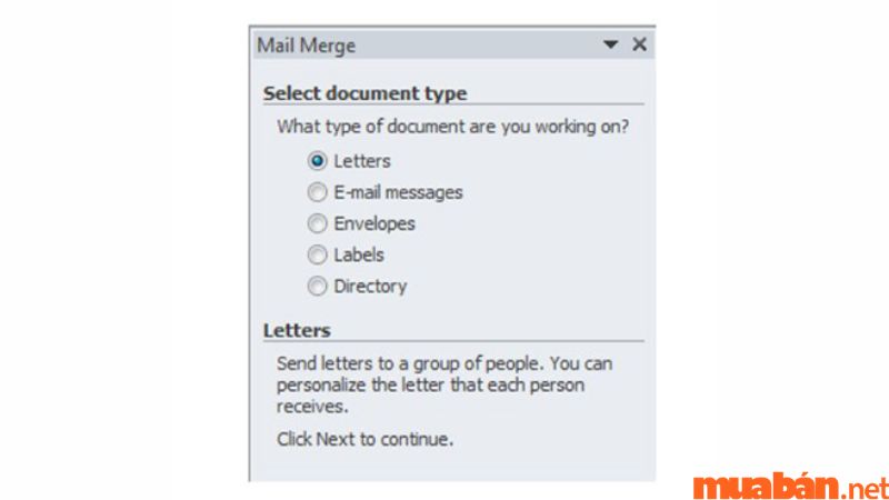 Bước 2 cách trộn thư bằng Mail Merge Wizard