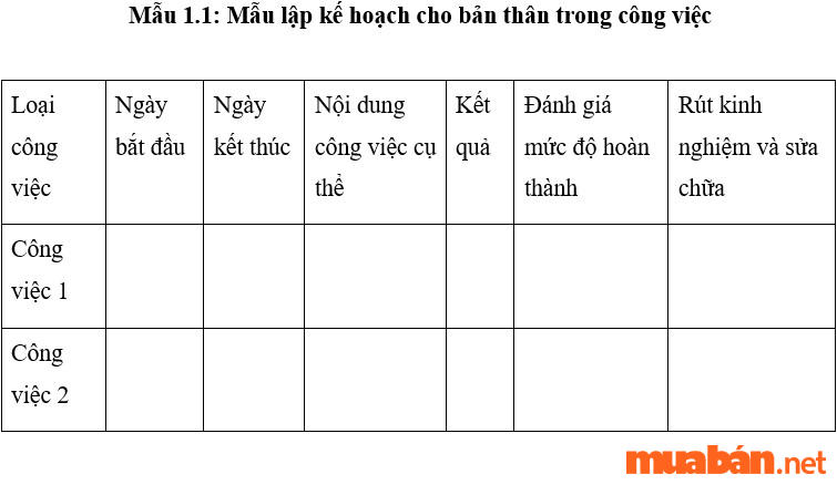 Mẫu lập kế hoạch cho bản thân 03