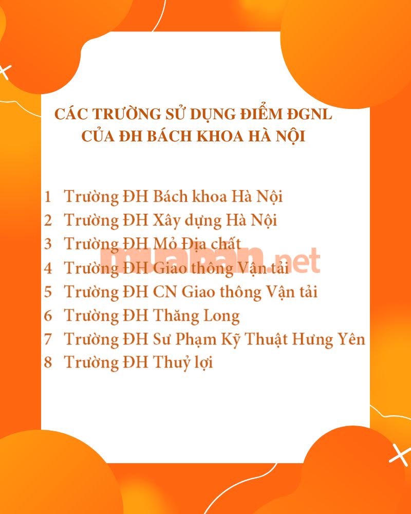 Các trường sử dụng điểm đánh giá năng lực của ĐH. Bách Khoa Hà Nội