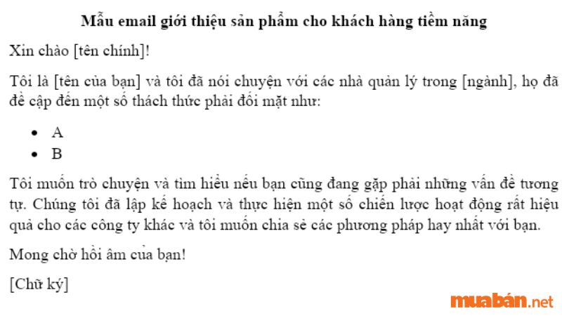 Một email giới thiệu sản phẩm chuẩn sẽ đề cập đến đầy đủ các nội dung về công ty, các thông tin như nguồn gốc, thành phần, tính năng của sản phẩm. 