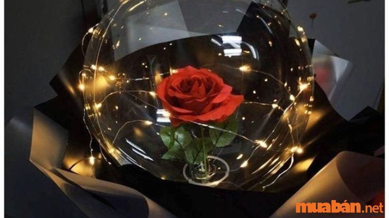 Hoa hồng sáp đèn led kèm bong bóng