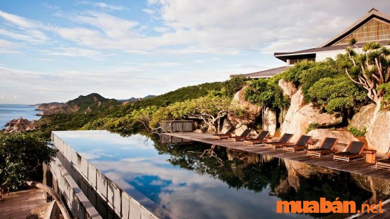 View hồ bơi nhìn ra biển của resort Vĩnh Hy 