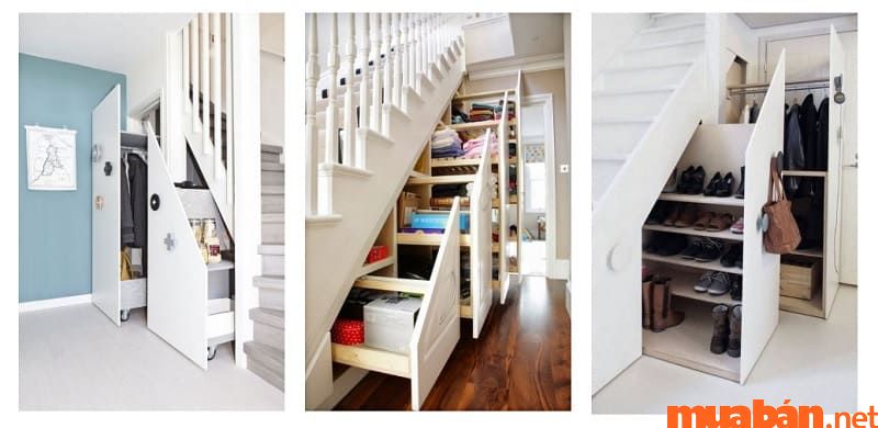 Bạn có thể tận dụng không gian gầm cầu thang để làm tủ đựng đồ