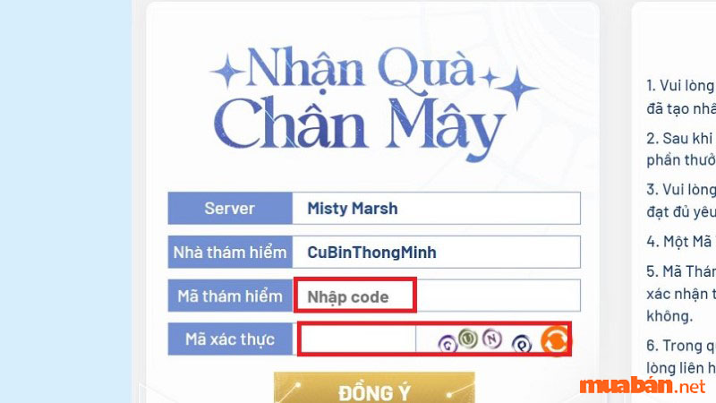 Bước 5: Nhập code và điền mã xác thực