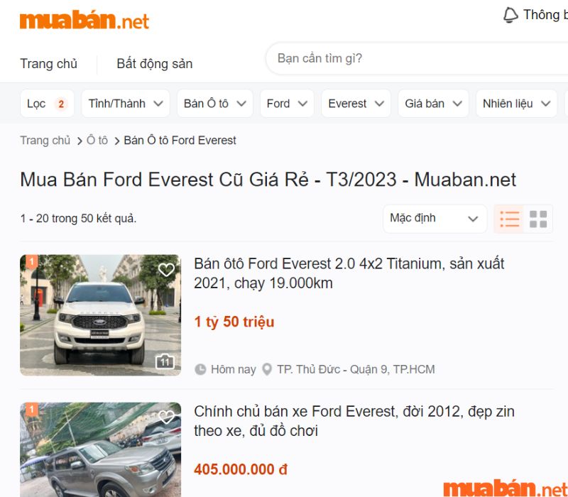 Giá xe Ford Everest trên trang Mua Bán vô cùng đa dạng 