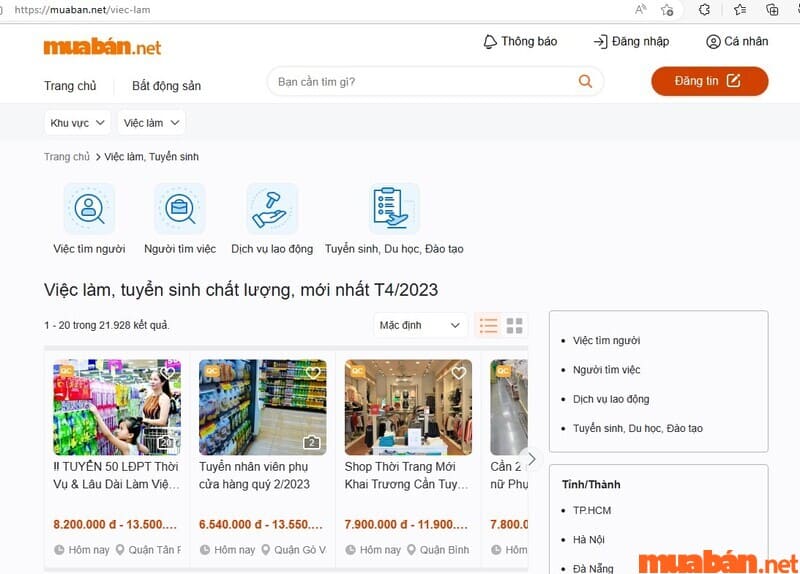 Tìm việc làm bán thời gian tại muaban.net