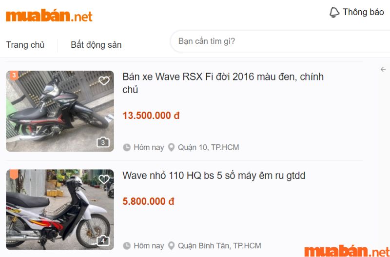 Hiện tại, Muaban.net đang rao bán rất nhiều phiên bản xe Honda Wave cũ