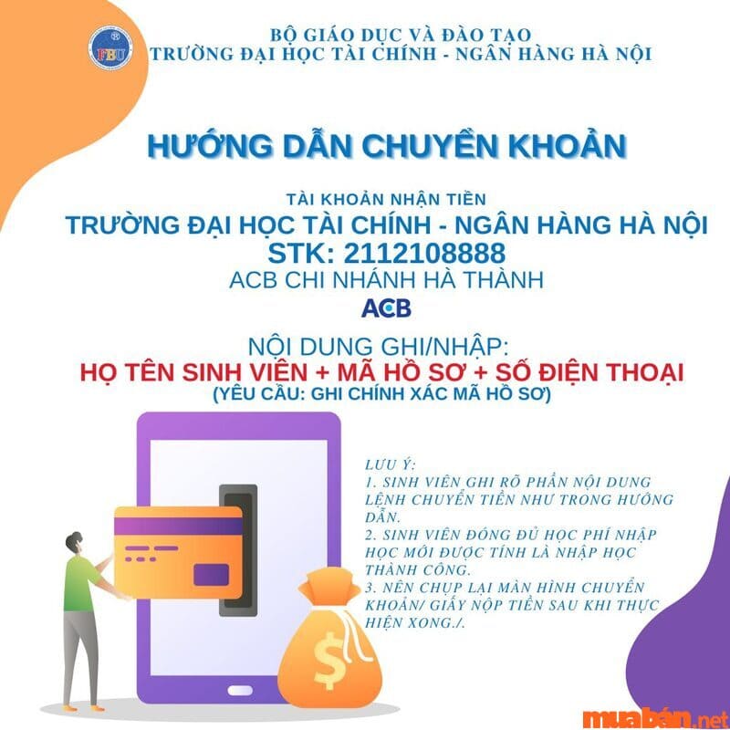 Phương thức nộp học phí Đại học Tài chính Ngân hàng Hà Nội