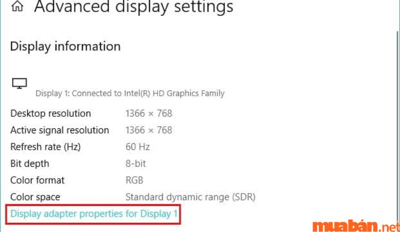 Nhấp Display adapter properties for Display 1